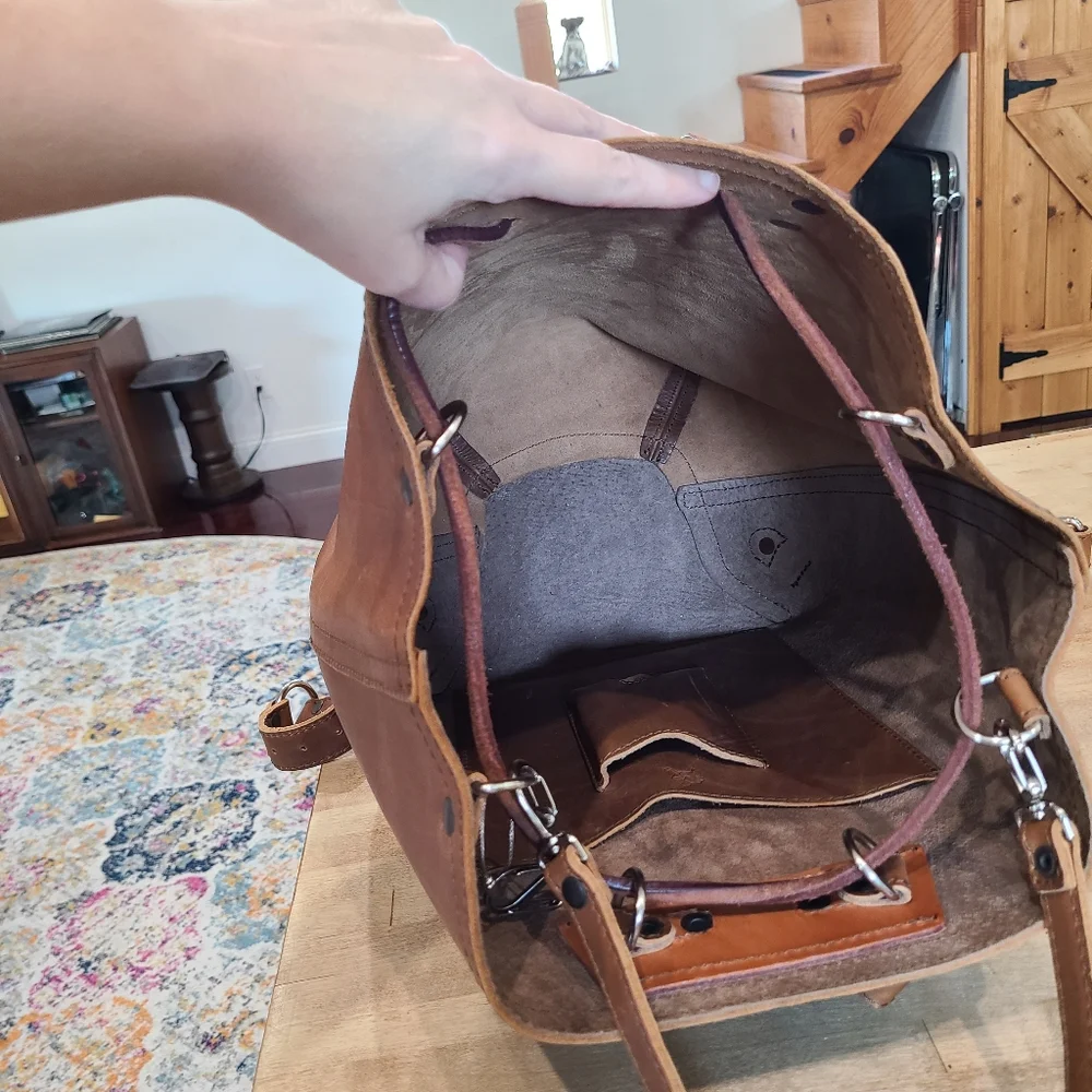 Saddleback Leather Bucket Backpack In Tobacco - Picture 5 of 13